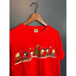 vintage y2k peanuts charlie brown christmas tree t shirt tee size large, unisex t-shirts