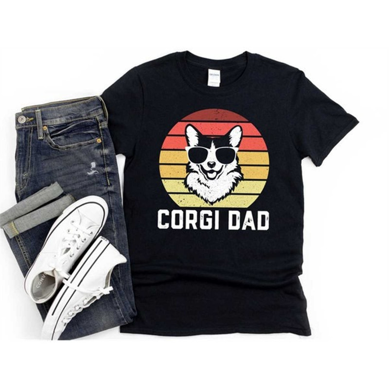 Funny Corgi Dad Shirt, Mens Corgi Gift, Dog Dad Gift, Hoodie, Pembroke Welsh Corgi, Tri-Color, Retro, Unisex T-Shirts