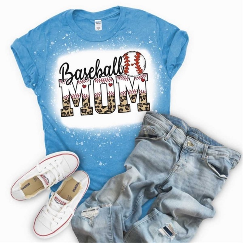 Bleached Baseball Mom Shirt, Baseball Mom Leopard Print Distressed TShirt, Unisex T-Shirts