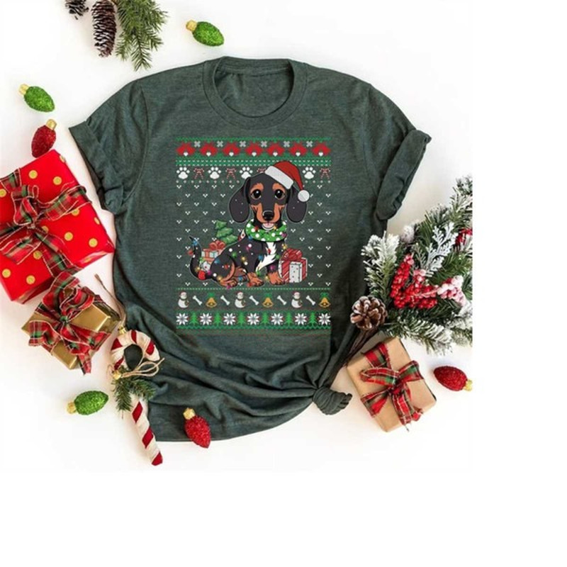 Dachshund Ugly Sweater Christmas Shirt, Dog Christmas Shirt, Dog Lover Shirt, Unisex T-Shirts