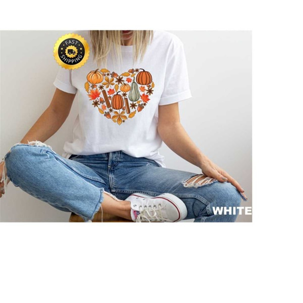 Heart Fall Shirt, Halloween Pumpkin Shirt, Autumn Doodles Shirt, Fall Leaves Tee, Hello Fall Shirt, Unisex T-Shirts