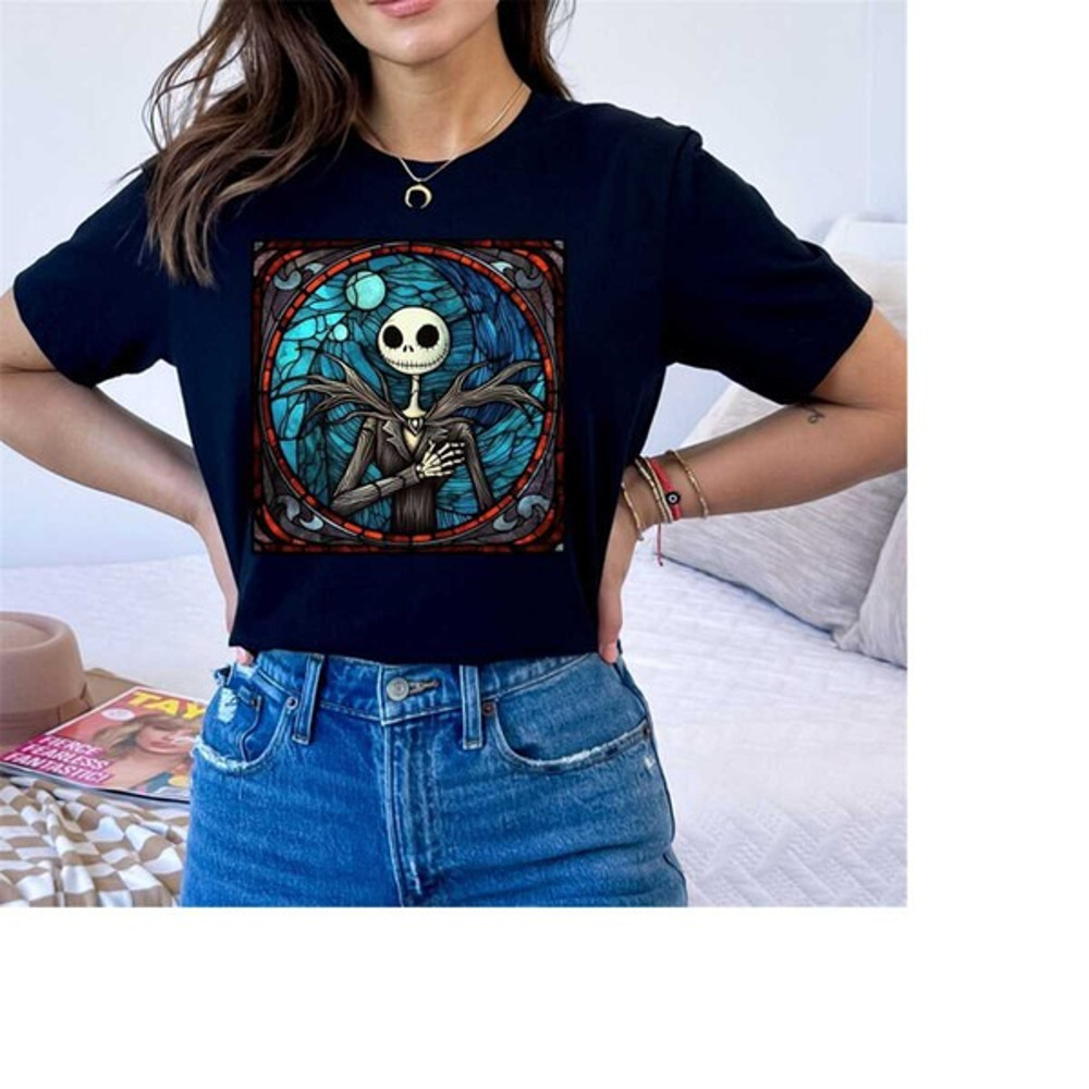 Jack Skellington Stained Glass Design Halloween Tshirt, Unisex T-Shirts