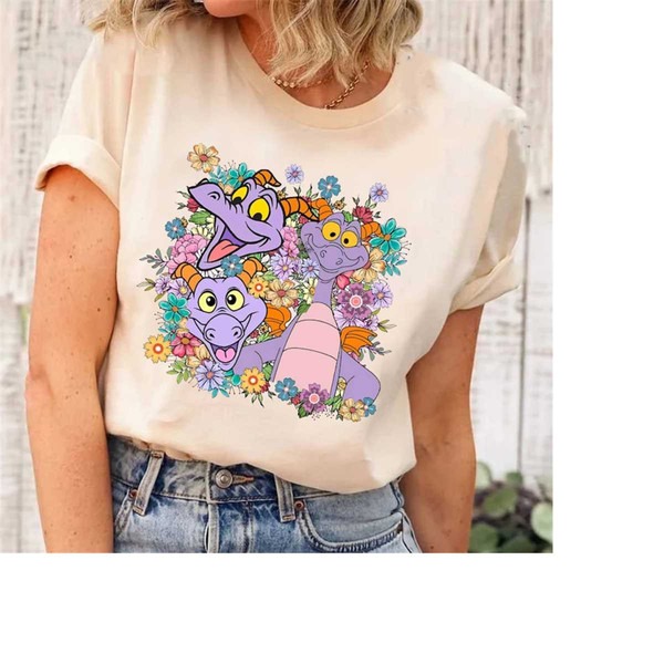 Disney Dragon Figment Shirt, Floral Disney World Figment Shirt, EPCOT Journey Into Imagination Mascot, Unisex T-Shirts