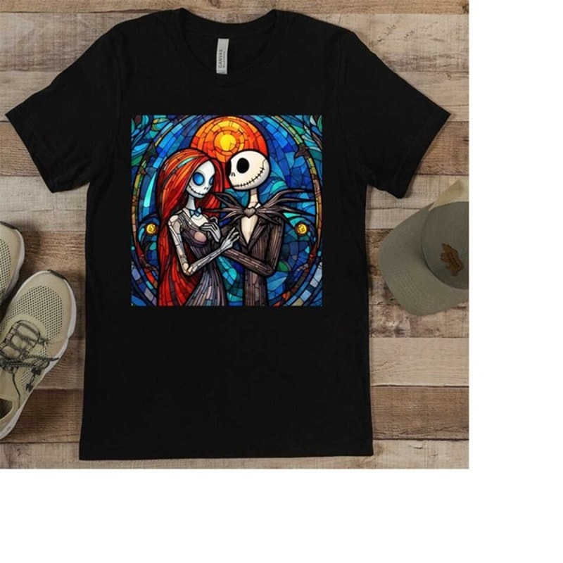Jack Skellington And Sally Stained Glassd Halloween Tshirt, Unisex T-Shirts