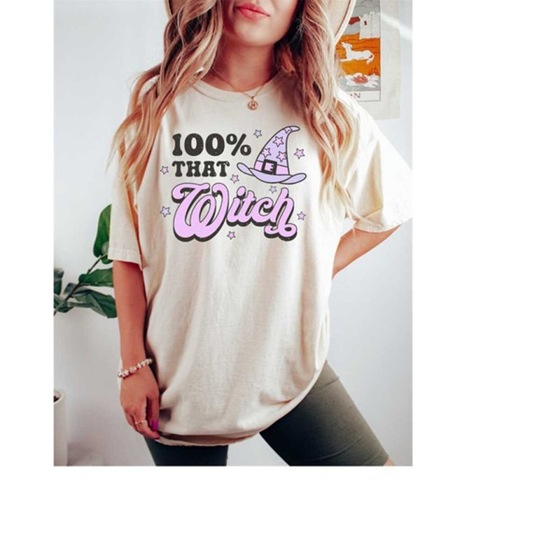 Retro Halloween Comfort Colors shirt, 100 Percent That Witch,, Vintage Ghost Halloween Shirt, Unisex T-Shirts