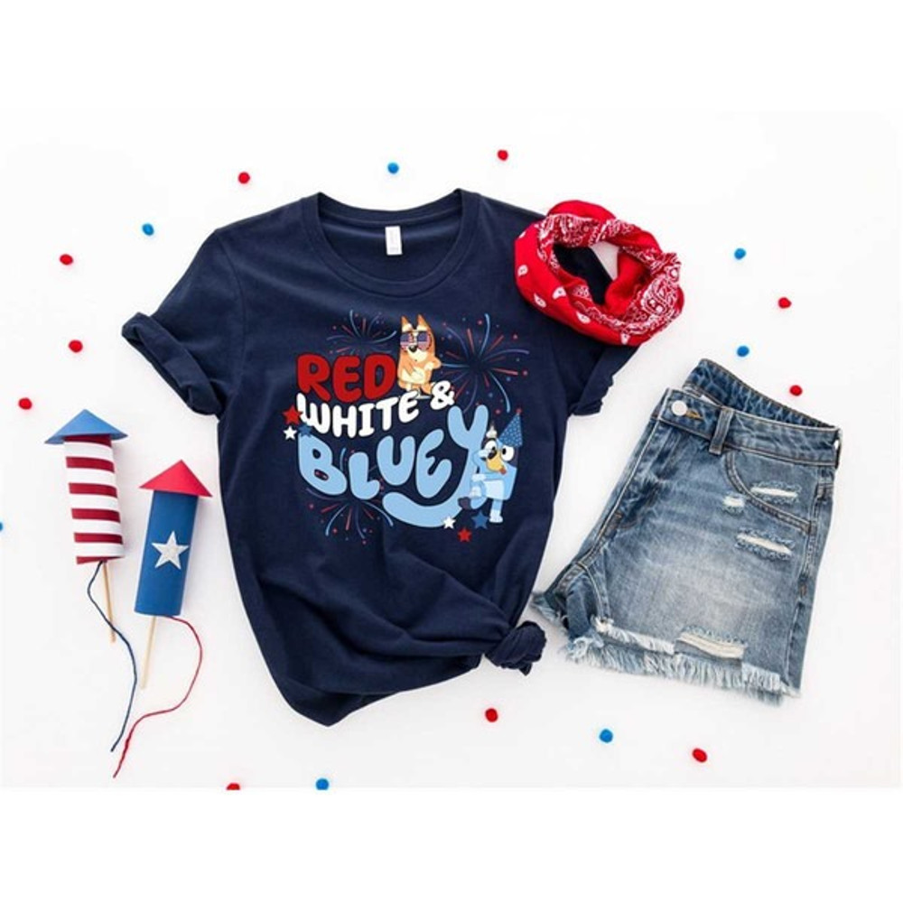 Red White And Bluey Shirt, Bluey Bingo Shirt, Bluey 4th Of July Shirt, Independence Day Shirt, Unisex T-Shirt
