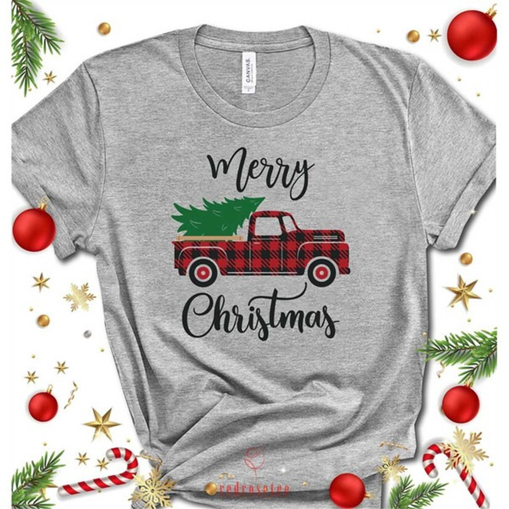 Merry Christmas Truck Buffalo Plaid Shirt, Truck Shirt, Buffalo Plaid Shirt, Merry Christmas Shirt, Unisex T-Shirt