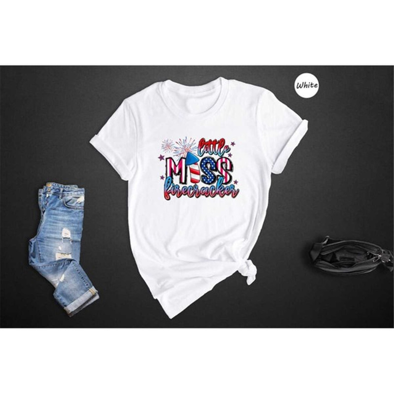 Little Miss Firecracker Shirt, 4th Of July Shirt, Indepedence Day Shirt, Patriotic Gift, Unisex T-Shirt 1