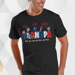 personalized grandpa 4th of july shirt, american flag patriotic grandpa with kid names custom tee, unisex t-shirt