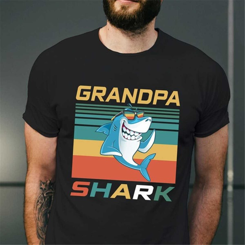 Grandpa Shark Vintage T Shirt, Grandpa Shark Funny Tee, Fathers Day Gift For Grandpa, Unisex T-Shirt 1