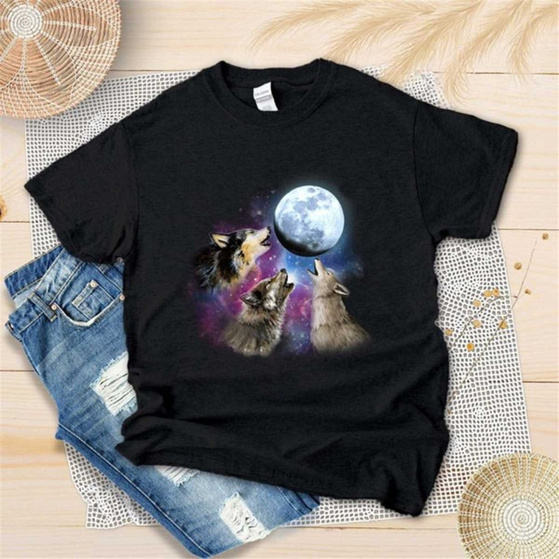 Three Wolf With Moon Shirt, Funny Wolf Shirt, Wolf Lover Shirt, Wild Animal Lover Shirt, Unisex T-Shirt