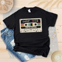 vintage 1973 limited edition cassette t-shirt, 50th birthday gift for women, 50th birthday shirt, unisex t-shirt