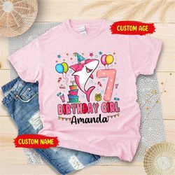 personalized birthday girl shark shirt, happy birthday shark shirt, baby shark shirt, unisex t-shirt