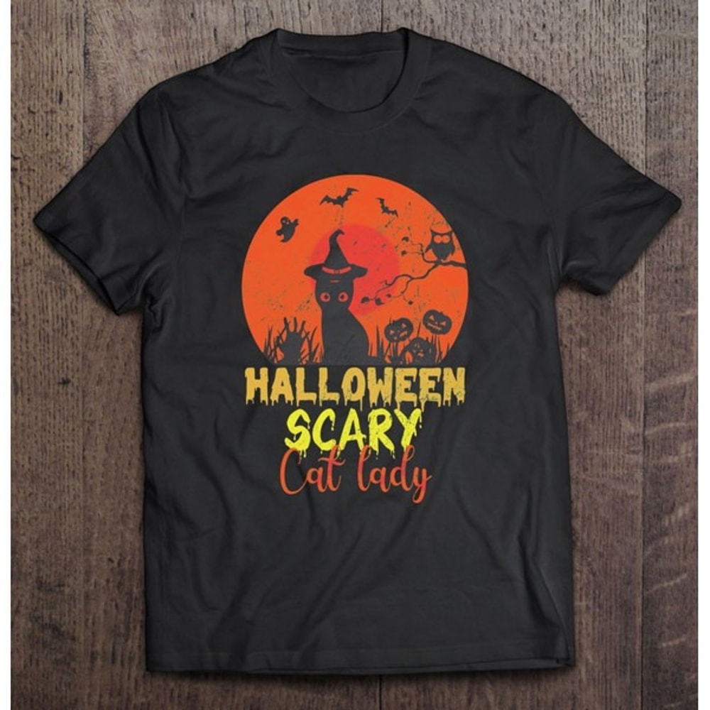 Halloween Scary Cat Lady With Halloween Pumpkins, Unisex T-Shirt
