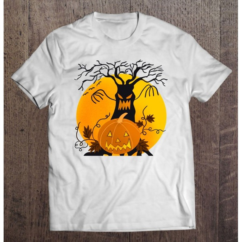 Halloween Pumpkin And Tree Ghost Classic, Unisex T-Shirt
