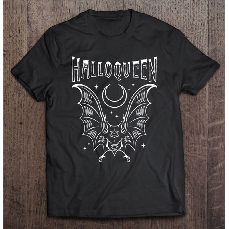 Halloqueen Bat And Moon With Stars Halloween, Unisex T-Shirt 01