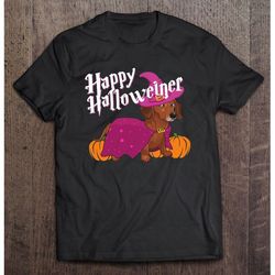 happy halloweenie doxie dachshund dog witch hat pumpkins funny halloween lover gift classic, unisex t-shirt