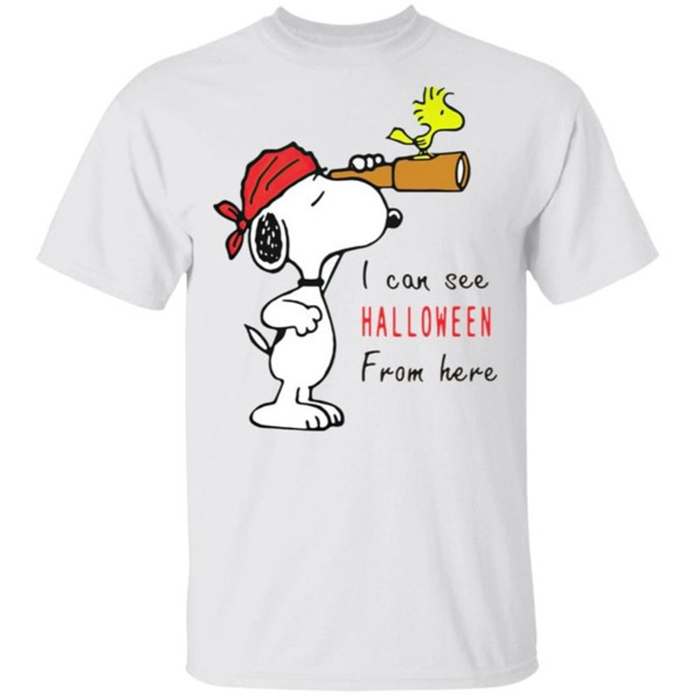 Snoopy And Woodstock I Can See Halloween From Here T-Shirt, Unisex T-Shirt
