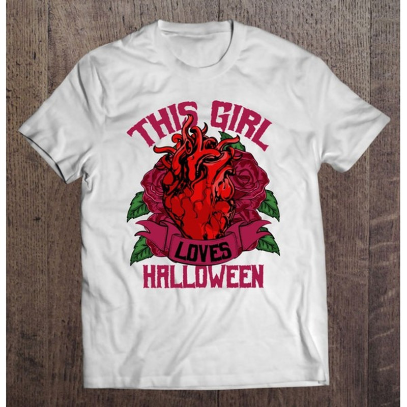 This Girl Loves Halloween Funny Skeleton Heart Hallowen Essential, Unisex T-Shirt