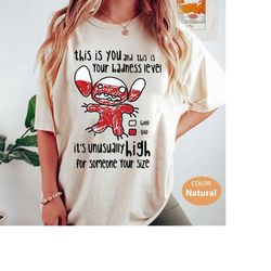 stitch badness level shirt, stitch bad level shirts, lilo and stitch shirt, badness level shirt, unisex t-shirt
