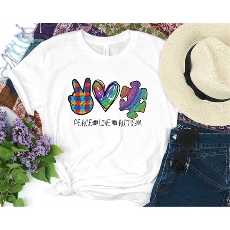 Peace Love Autism Shirt, Peace Love Autism, Neurodiversity Shirt, Autism Awareness Shirt, Unisex T-Shirt
