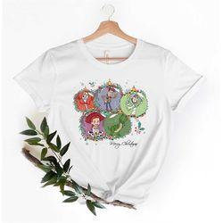 toy story christmas shirts, toy story christmas characters shirt, tree rex, stich, woody, unisex t-shirt