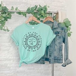 live by the sun, love by the moon, mystical moon shirt, crystal shirt, spiritual leafy wreath shirt, unisex t-shirt