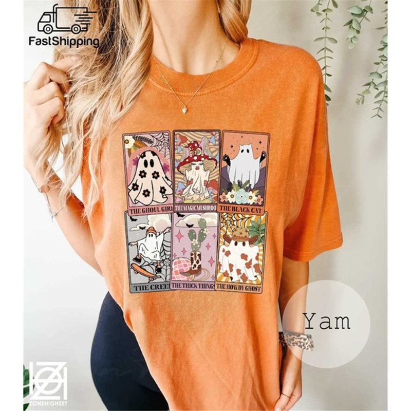 Retro Halloween Ghost Tarot Cards Comfort Colors Shirt, Unisex T-Shirt