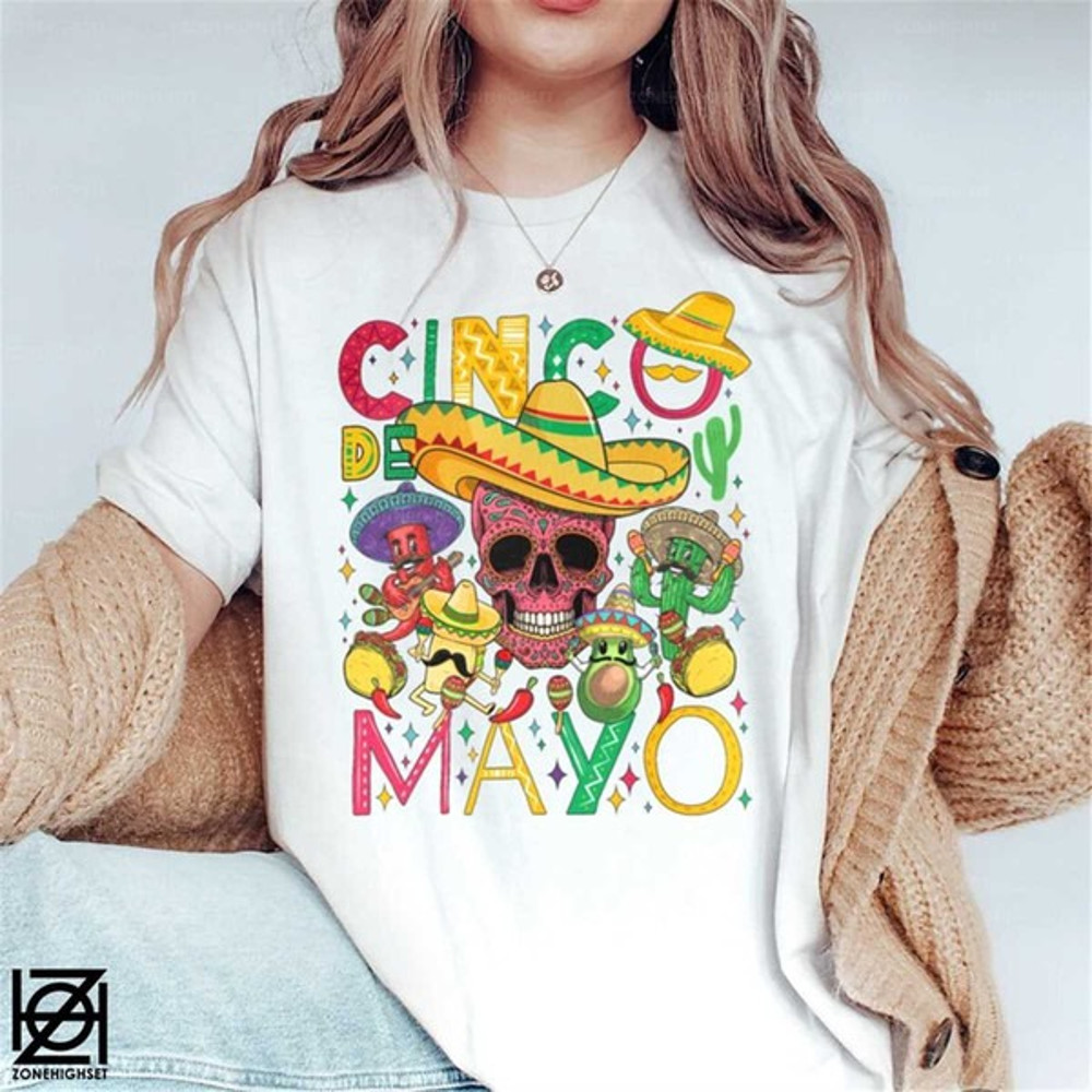 Mexican Skull Cinco De Mayo Shirt, Mexican Skull Sombrero Tequila Bottle Pepper Roses Shirt, Unisex T-Shirt