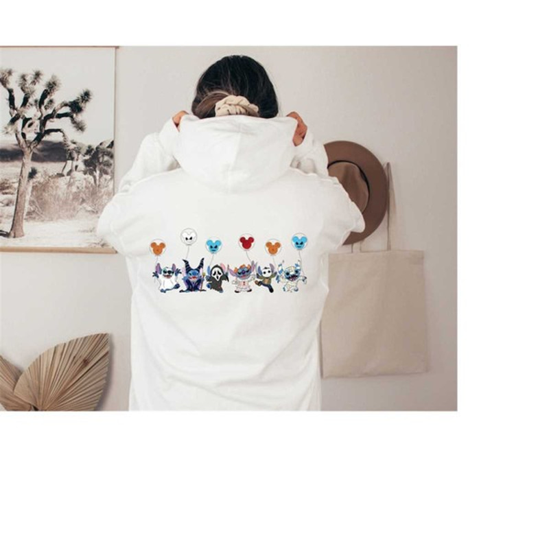 Stitch Scream Holding Balloons Halloween Hoodie, Cute Halloween Characters Shirt, Unisex Sweatshirt, Hoodie