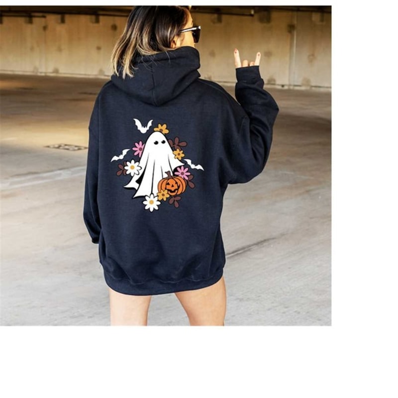 Halloween Ghost Hoodie, Floral Halloween Hoodie, Halloween Flowers Sweatshirt, Unisex Sweatshirt, Hoodie