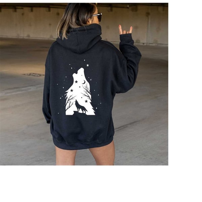 Wolf moon and Stars Hoodie, Howling Wolf Hoodie, Halloween Hoodie, Wolf Hoodie, Fall Hoodie, Unisex Sweatshirt, Hoodie