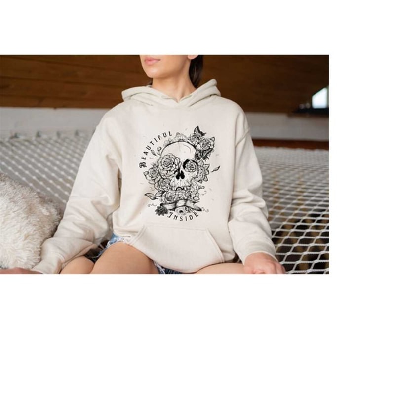 Beautiful Inside Hoodie, Floral Skull Hoodie, Cute Floral Hoodie, Floral Halloween Hoodie, Unisex Sweatshirt, Hoodie