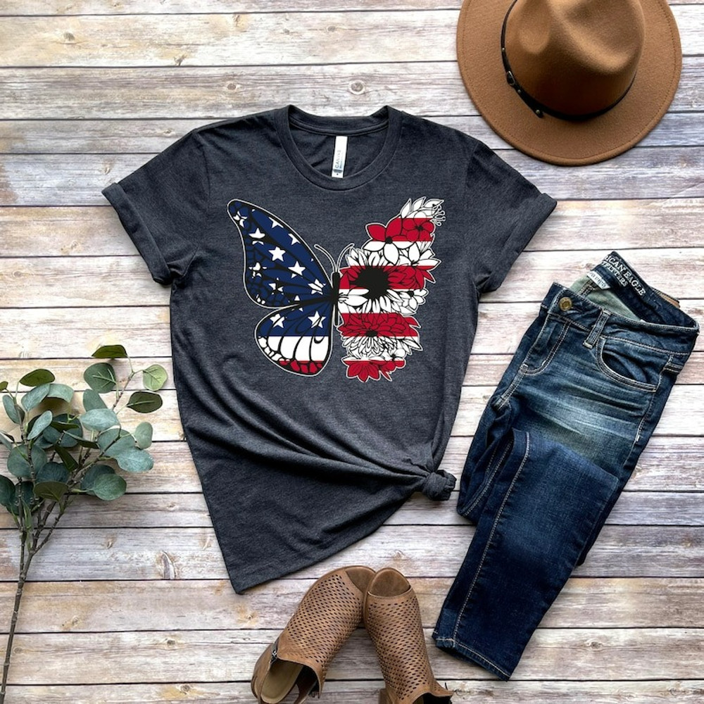 USA Butterfly T-Shirt, 4th Of July Shirt, Gift For 4th Of July, Unisex T-Shirt