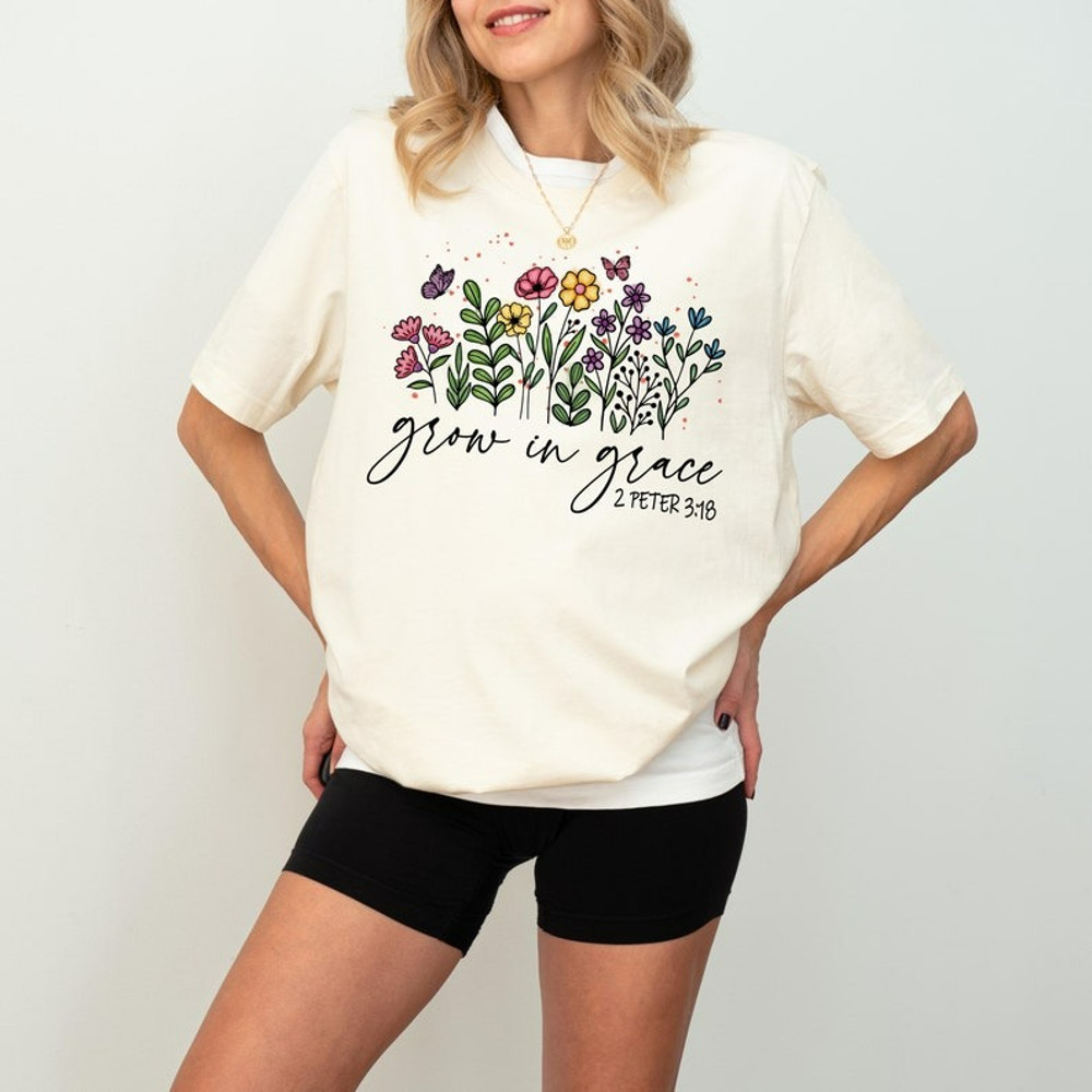 Christian Tee, Grow In Grace Shirt, Grow in Grace with Wildflowers, Unisex T-Shirt