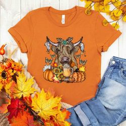 highland cow thanksgiving shirt, thanksgiving cow shirt, unisex t-shirt