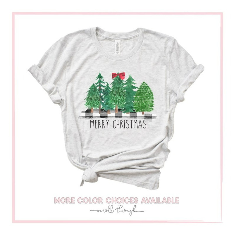 Merry Christmas Shirt Buffalo Plaid Christmas Trees Unisex TShirt 0
