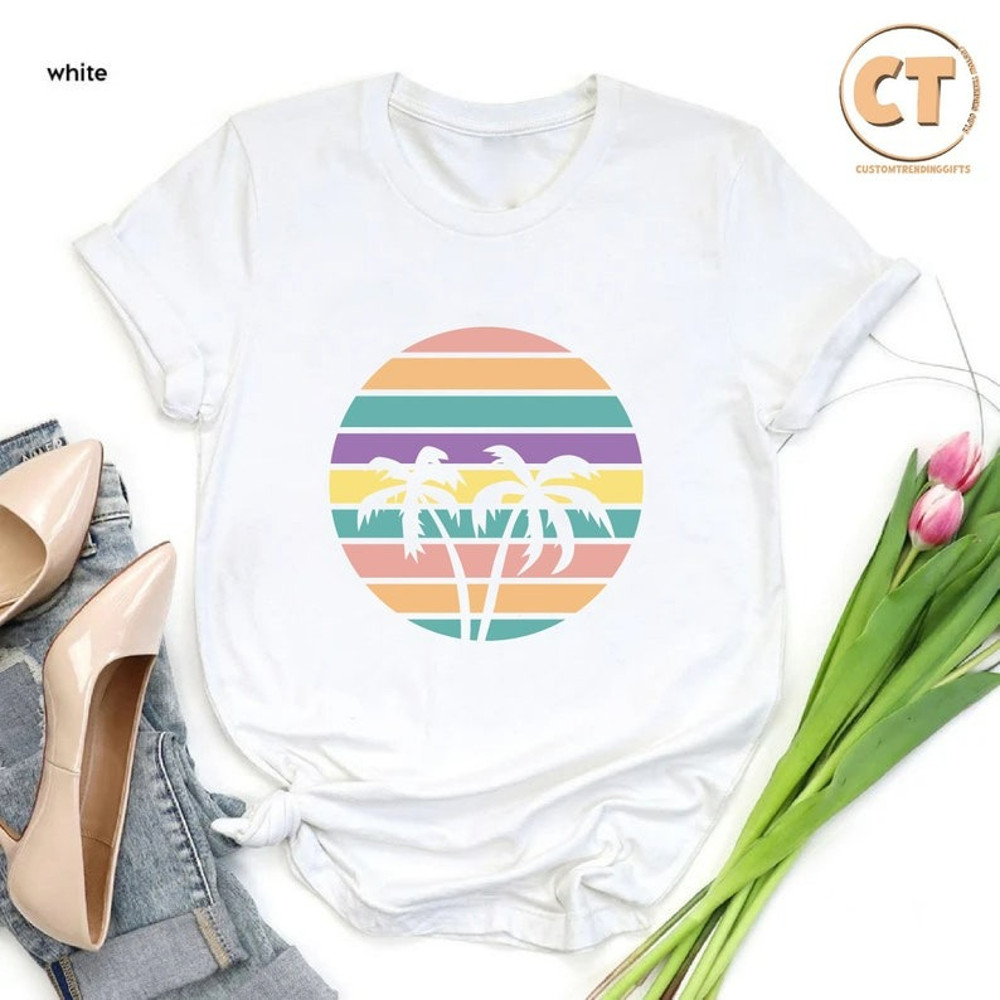 Retro Palm Trees Tshirt, Sunrise Beach Shirt, Tropical Island Tshirt, Unisex T-Shirt