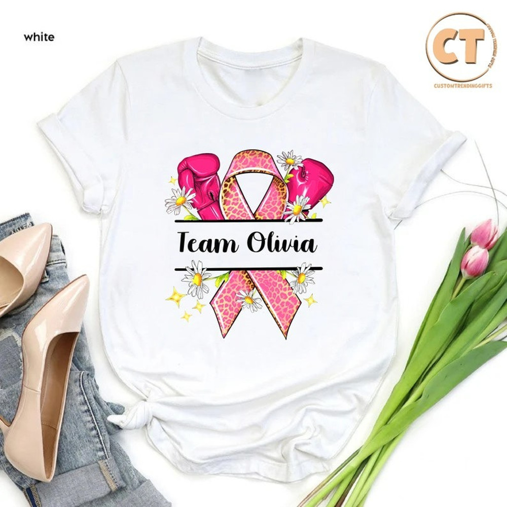 Custom Breast Cancer Team Shirt, Pink Ribbon Fighter Tee, Floral Cancer Team Shirt, Unisex T-Shirt