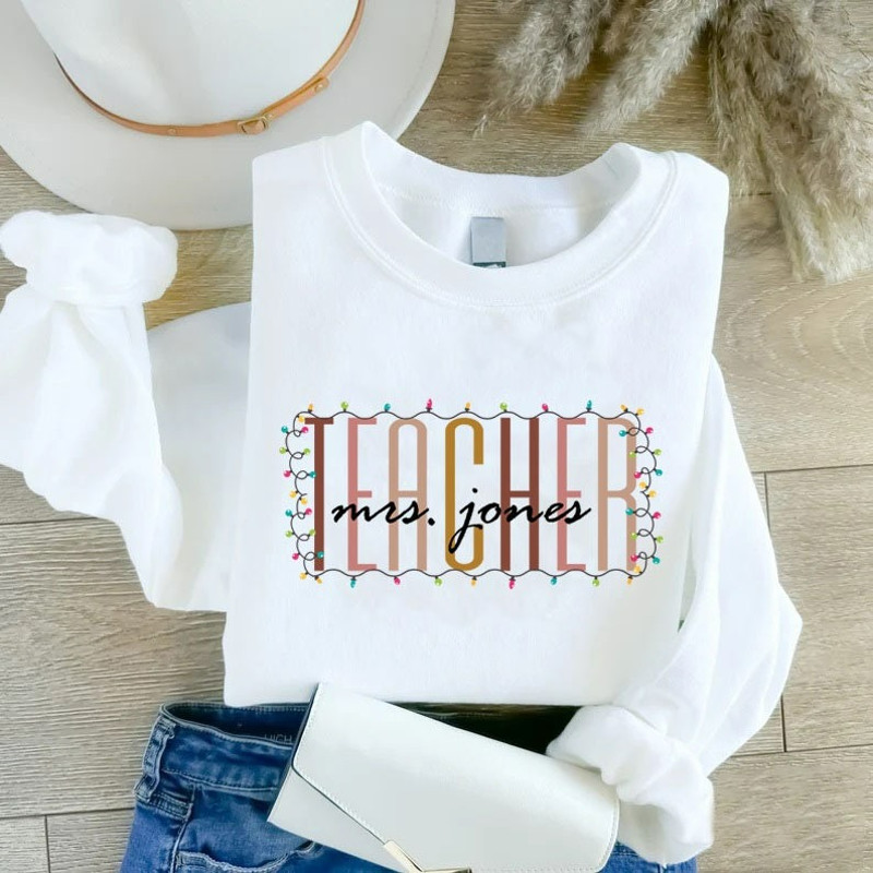Custom Christmas Teacher Sweatshirt, Personalized Teacher Last Name Shirt, Unisex Sweatshirt, Hoodie