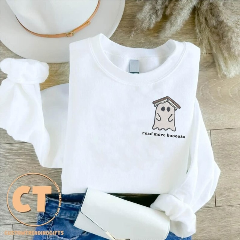 Embroidered Read More Books Sweatshirt, Embroidery Halloween Boo Sweater, Unisex Sweatshirt, Hoodie