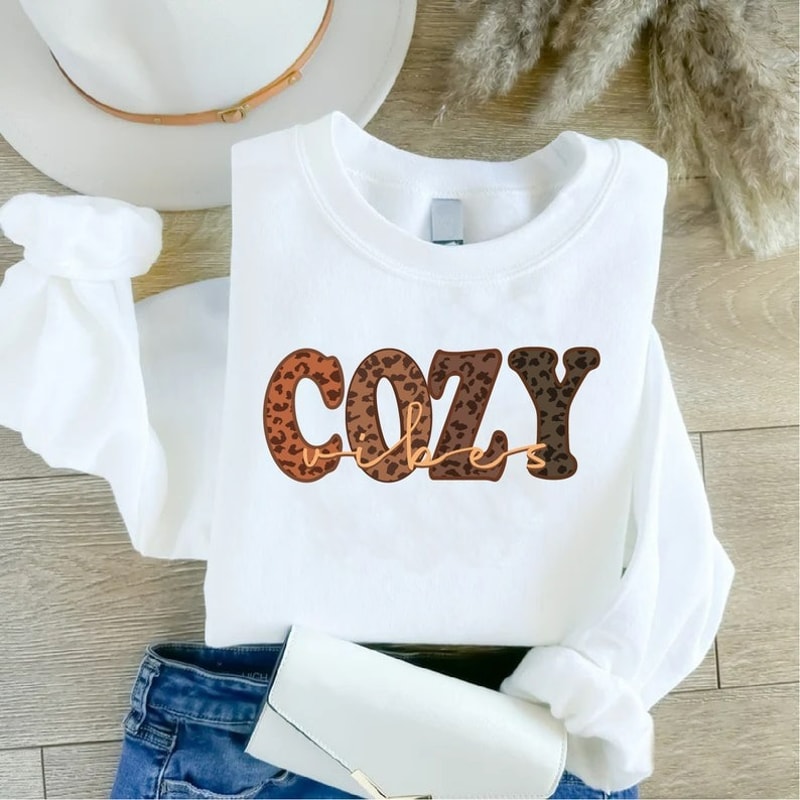 Cozy Vibes Sweatshirt, Fall Season Sweater, Vintage Leopard Print Shirt, Unisex Sweatshirt, Hoodie