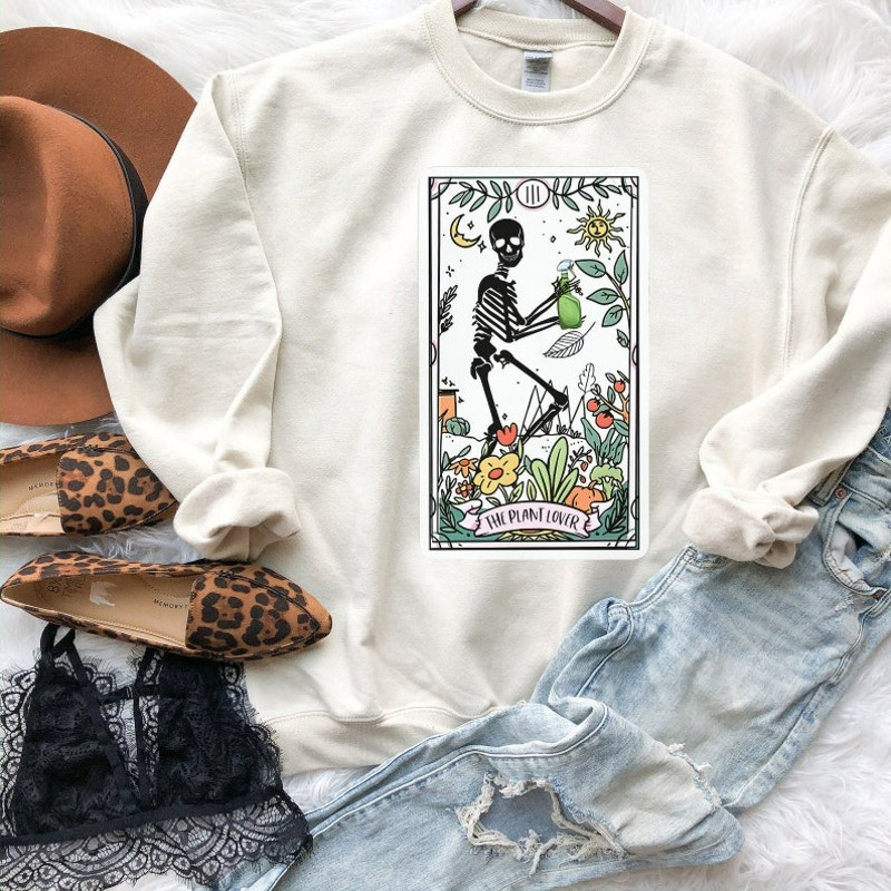 Skeleton Tarot Card Sweatshirts, Plant Lover Hoodies, Plant Mom Clothing, Unisex Sweatshirt, Hoodie