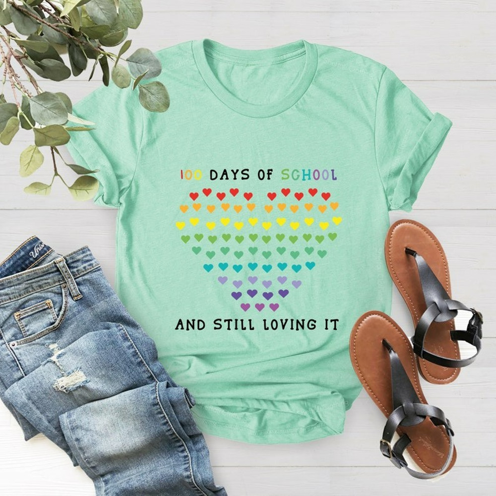 100 Days of School And Still Loving It Shirt, Kindergarten Teacher, Unisex T-Shirt