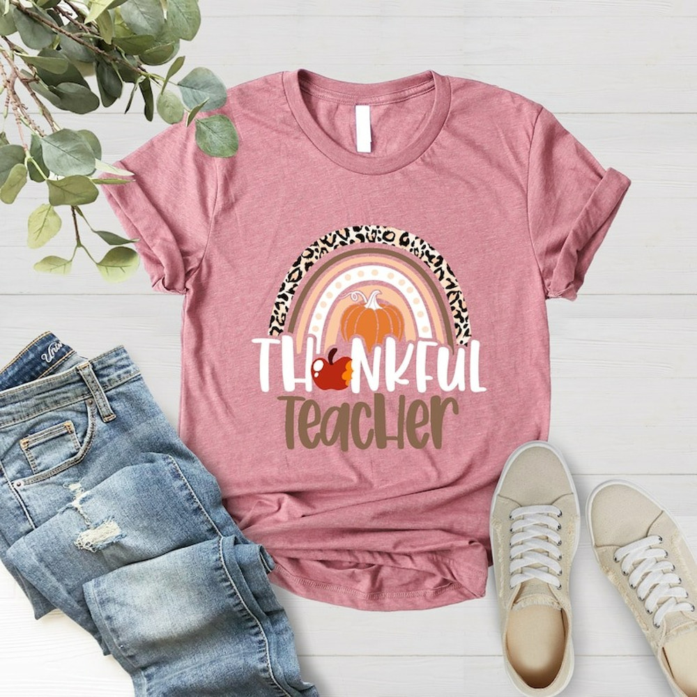 Thanksgiving Teacher Shirt,Thankful Rainbow Pumpkin Shirt,Family Thanksgiving, Unisex T-Shirt