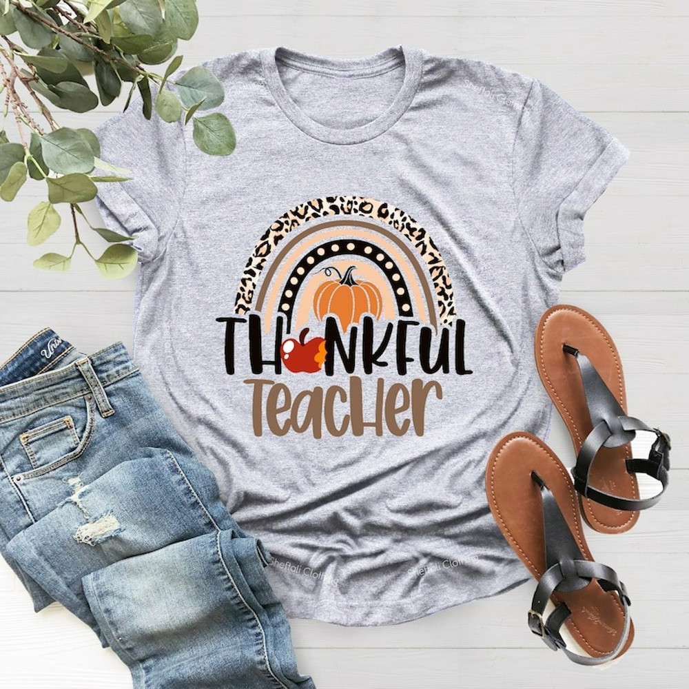 Thanksgiving Teacher Shirt,Thankful Rainbow Pumpkin Shirt,Family Thanksgiving, Unisex T-Shirt
