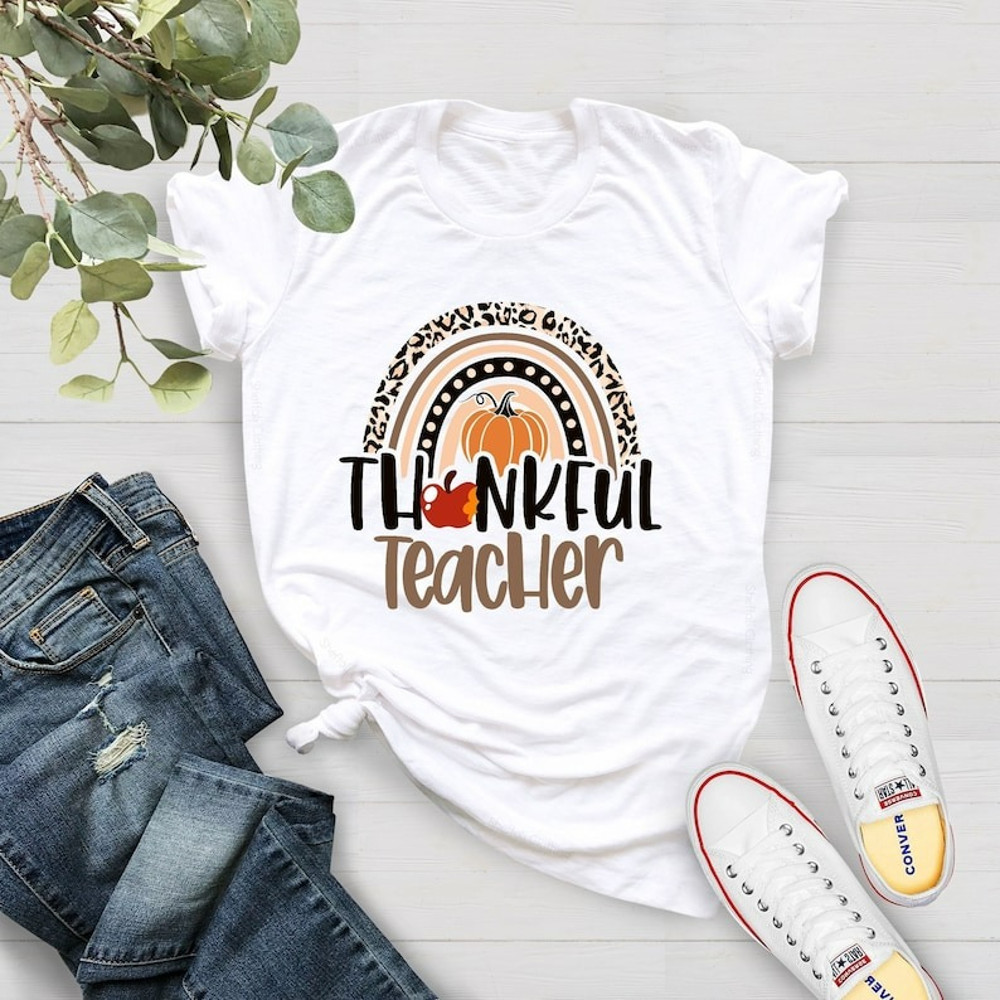 Thanksgiving Teacher Shirt,Thankful Rainbow Pumpkin Shirt,Family Thanksgiving, Unisex T-Shirt