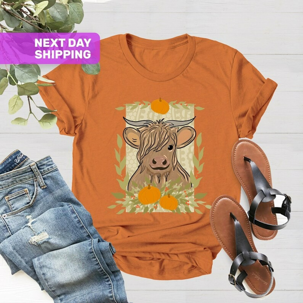 Long Horn Thankful Cow Shirt, Fall Thankful Cow Shirt, Unisex T-Shirt