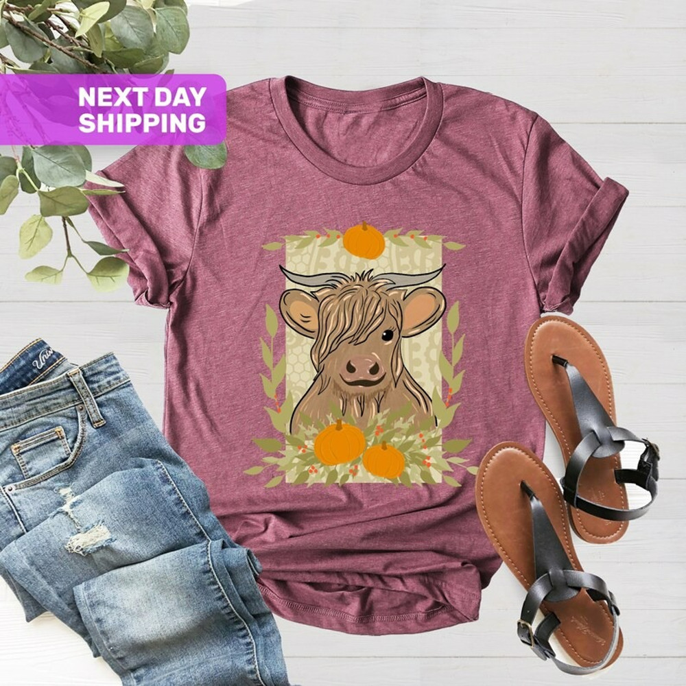 Long Horn Thankful Cow Shirt, Fall Thankful Cow Shirt, Unisex T-Shirt
