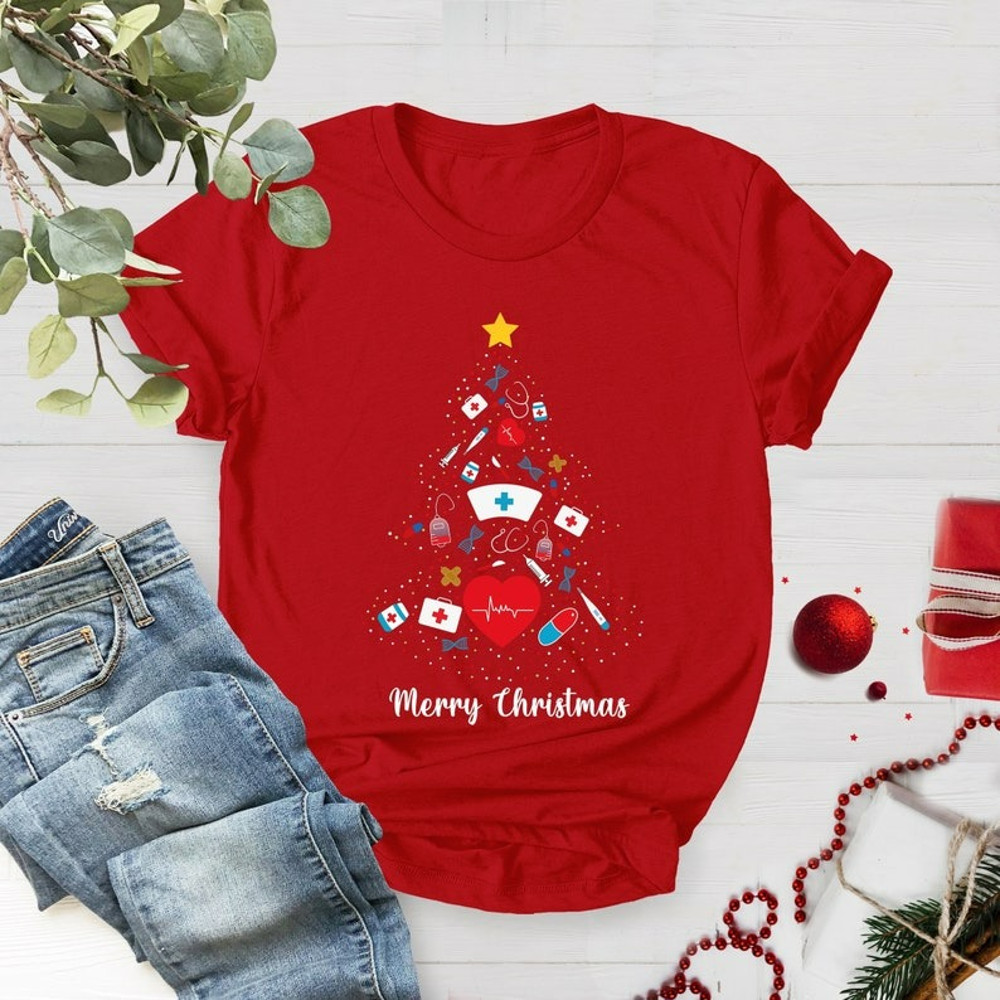 Nurse Christmas Tree Shirt, Nurse Shirt, Nursing Shirt, Nurse Christmas Gift, Unisex T-Shirt
